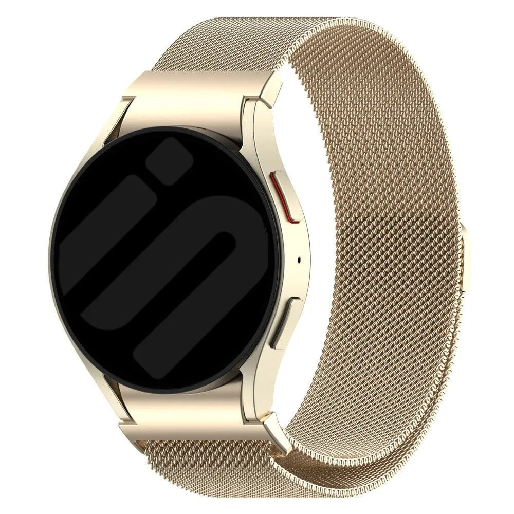 Milanese Strap 'One Push', champagne, on a watch, 3/4 front view