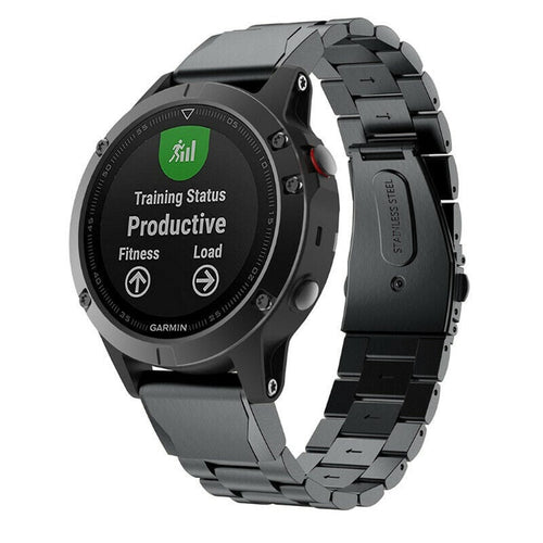 Steel Strap, black, on a watch, 3/4 front view