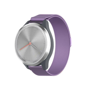 Milanese Strap, purple, on a watch, 3/4 front view