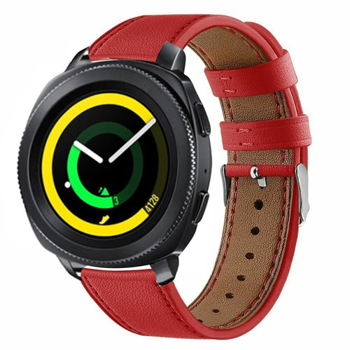 Modern Leather Strap, red, on a watch, 3/4 front view