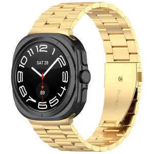 Steel Strap, gold, on a watch, 3/4 front view