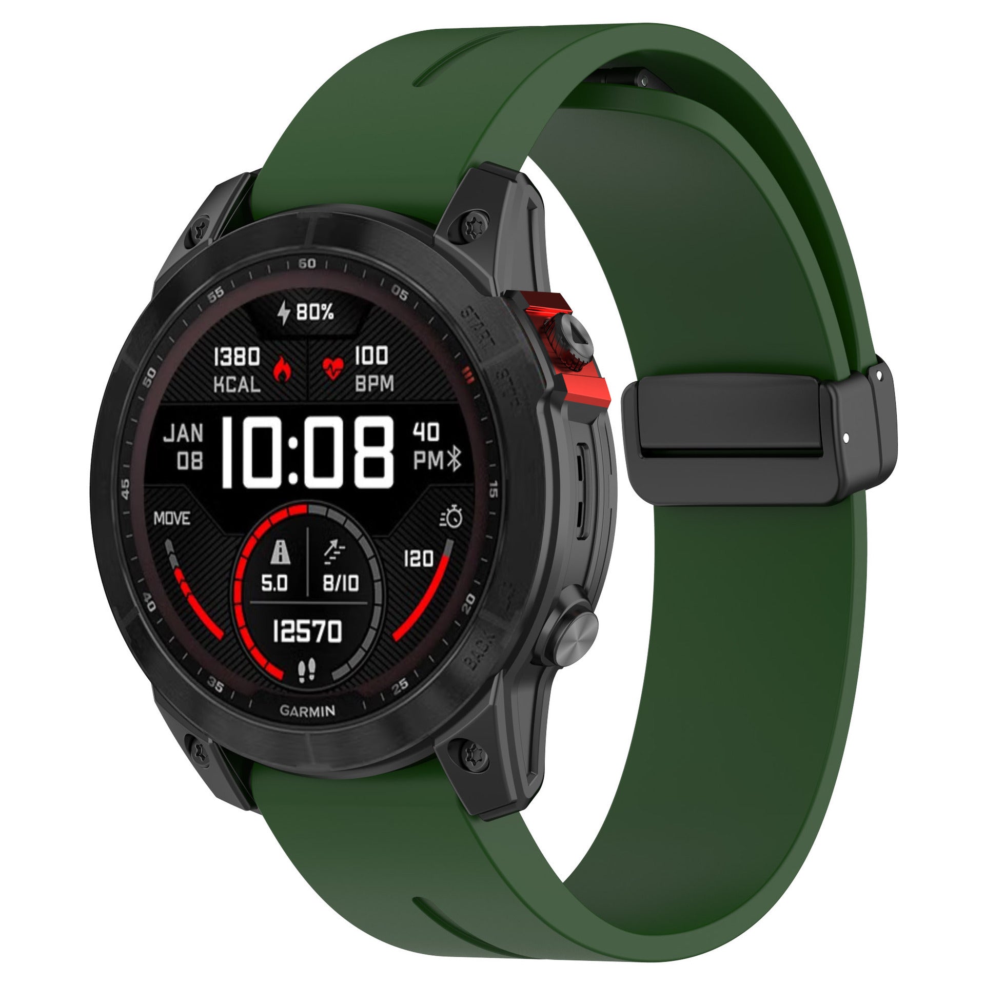 Bracelet silicone avec boucle-D Garmin Epix Pro (Gen 2) 47mm (vert militaire)