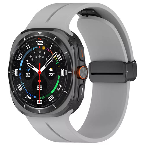 D-Buckle Silicone Strap, grey, on a watch, 3/4 front view