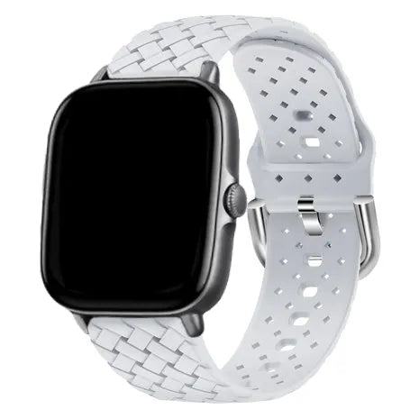 Braided Silicone Strap, grey, on a watch, 3/4 front view