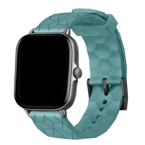 Silicone Strap Hexagons, grey-blue, on a watch, 3/4 front view