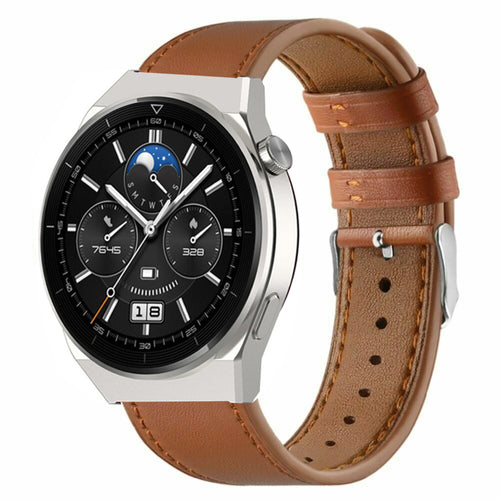 Modern Leather Strap, brown, on a watch, 3/4 front view