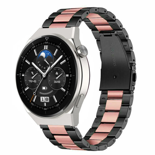 Steel Strap, black/pink, on a watch, 3/4 front view