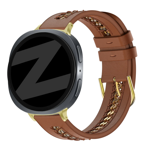 Bandz Bracelet cuir 'Chains' Samsung Galaxy Watch 9 - 44mm (marron)