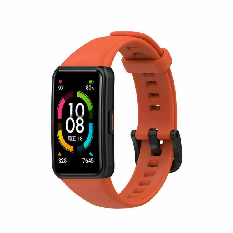Silicone Strap, orange, on a watch, 3/4 front view
