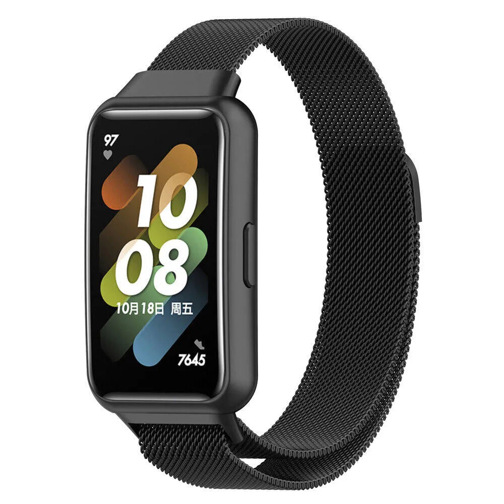Milanese Strap, black, on a watch, 3/4 front view