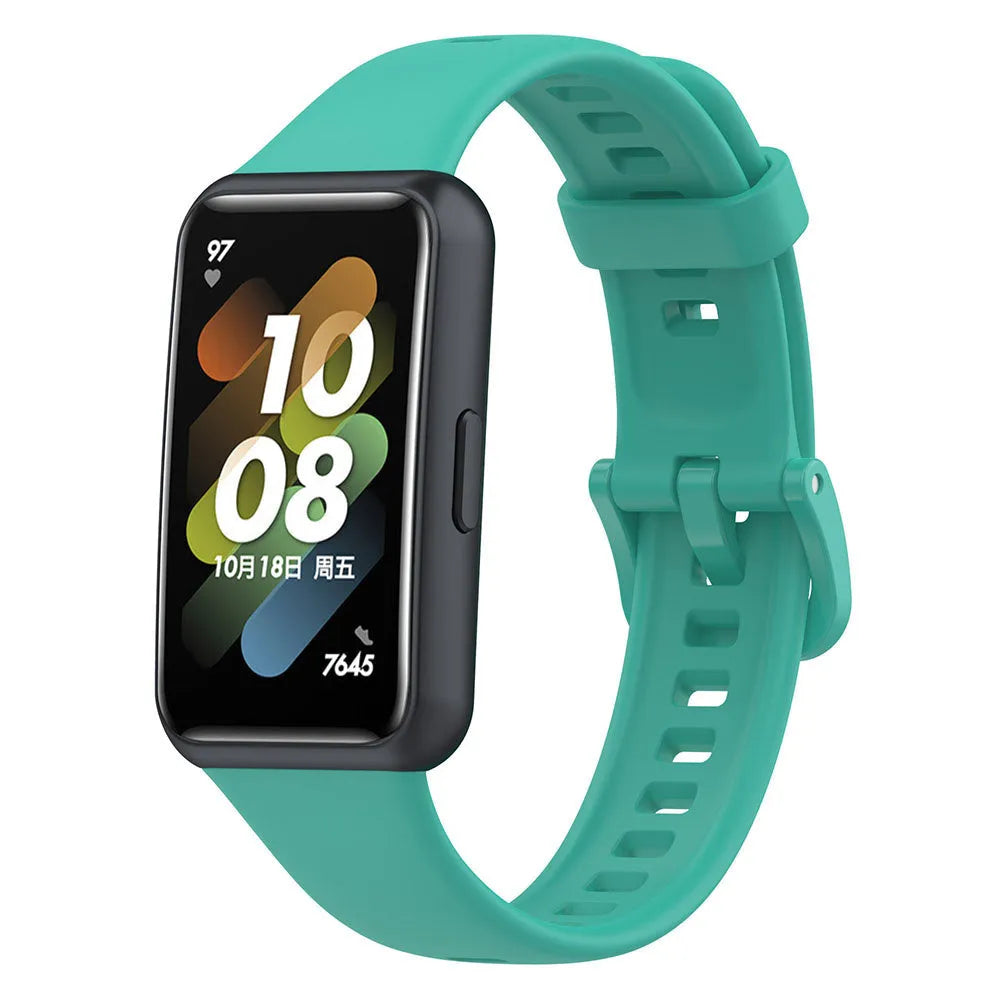 Silicone Strap, aqua, on a watch, 3/4 front view