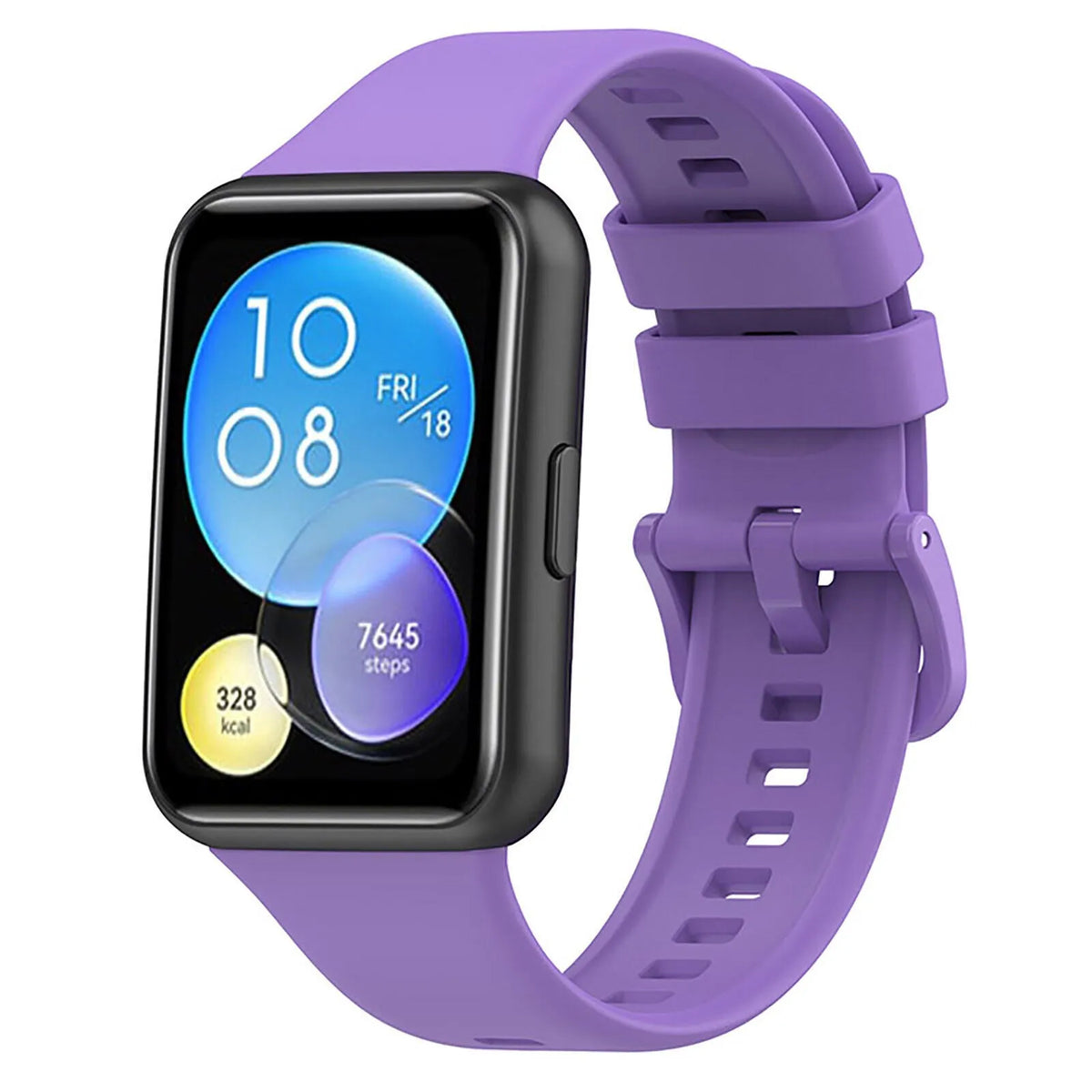 Silicone Strap, purple, on a watch, 3/4 front view