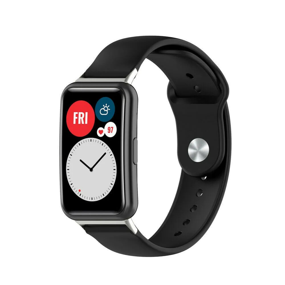 Silicone Sport Strap, black, on a watch, 3/4 front view