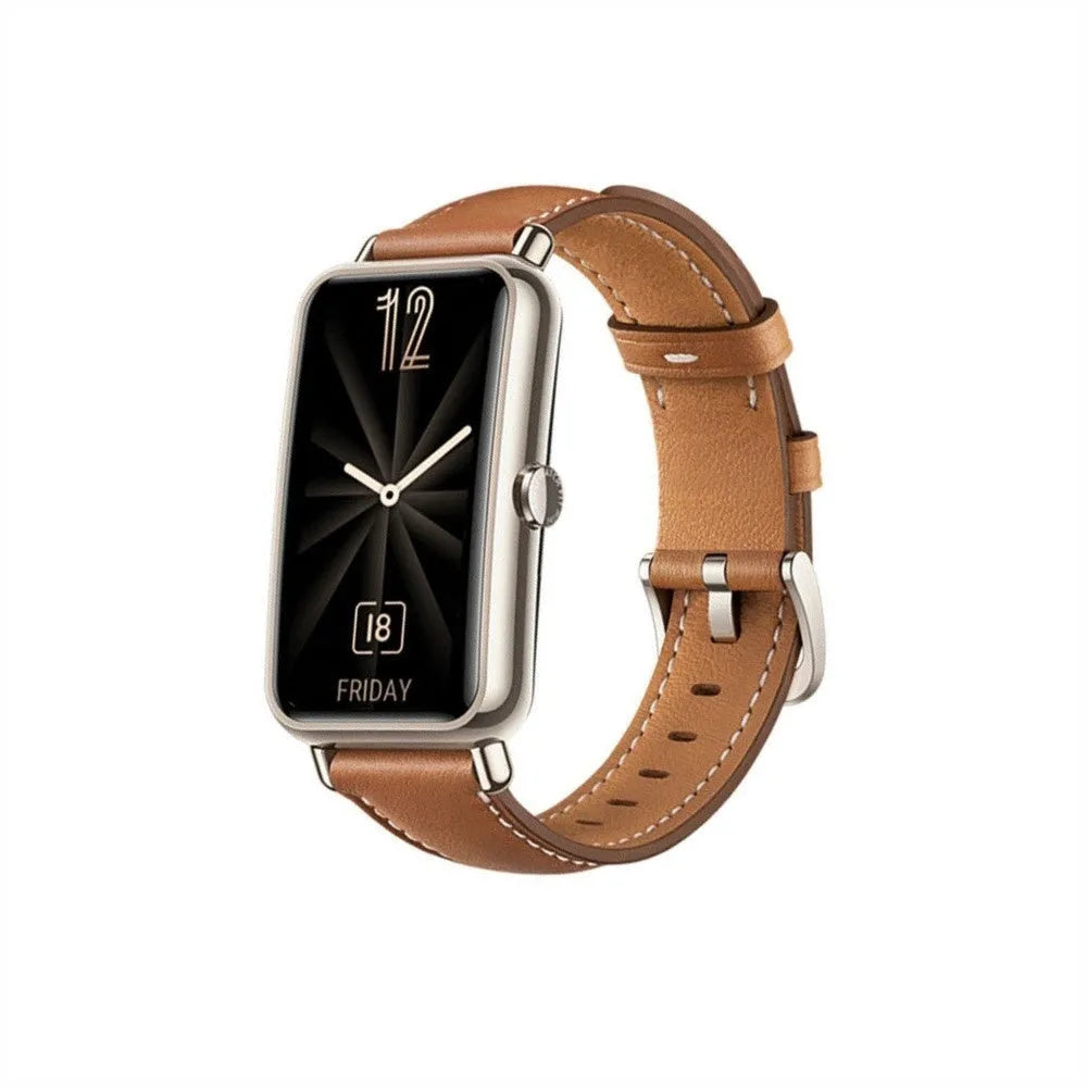 Leather Strap, brown, on a watch, 3/4 front view