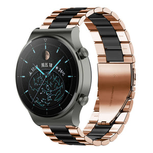 Steel Strap, rose gold/black, on a watch, 3/4 front view