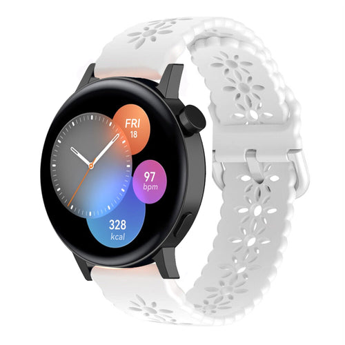 Patterned Silicone Strap, white, on a watch, 3/4 front view