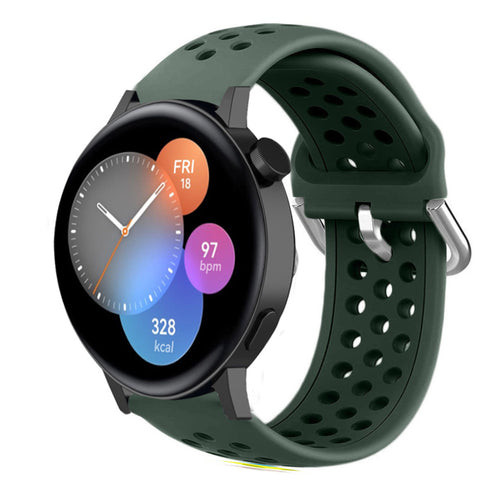 Breathable Silicone Strap, army green, on a watch, 3/4 front view