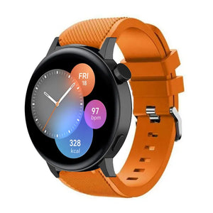 Twill Silicone Strap, orange, on a watch, 3/4 front view