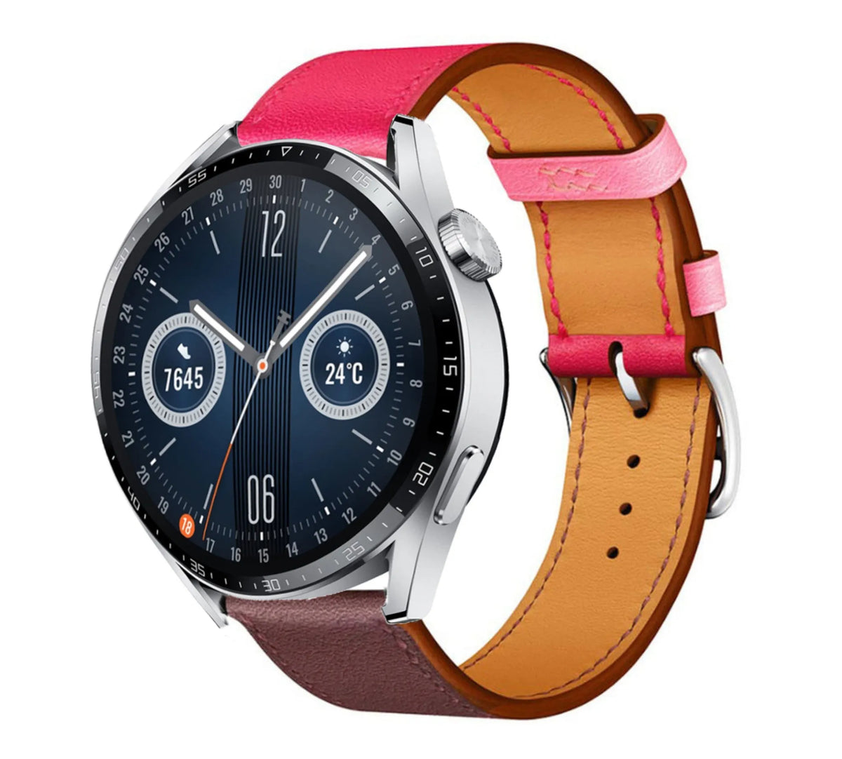 Leather Strap 'Duo', on a watch, 3/4 front view