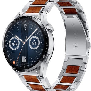 Wood Steel Strap, silver, on a watch, 3/4 front view