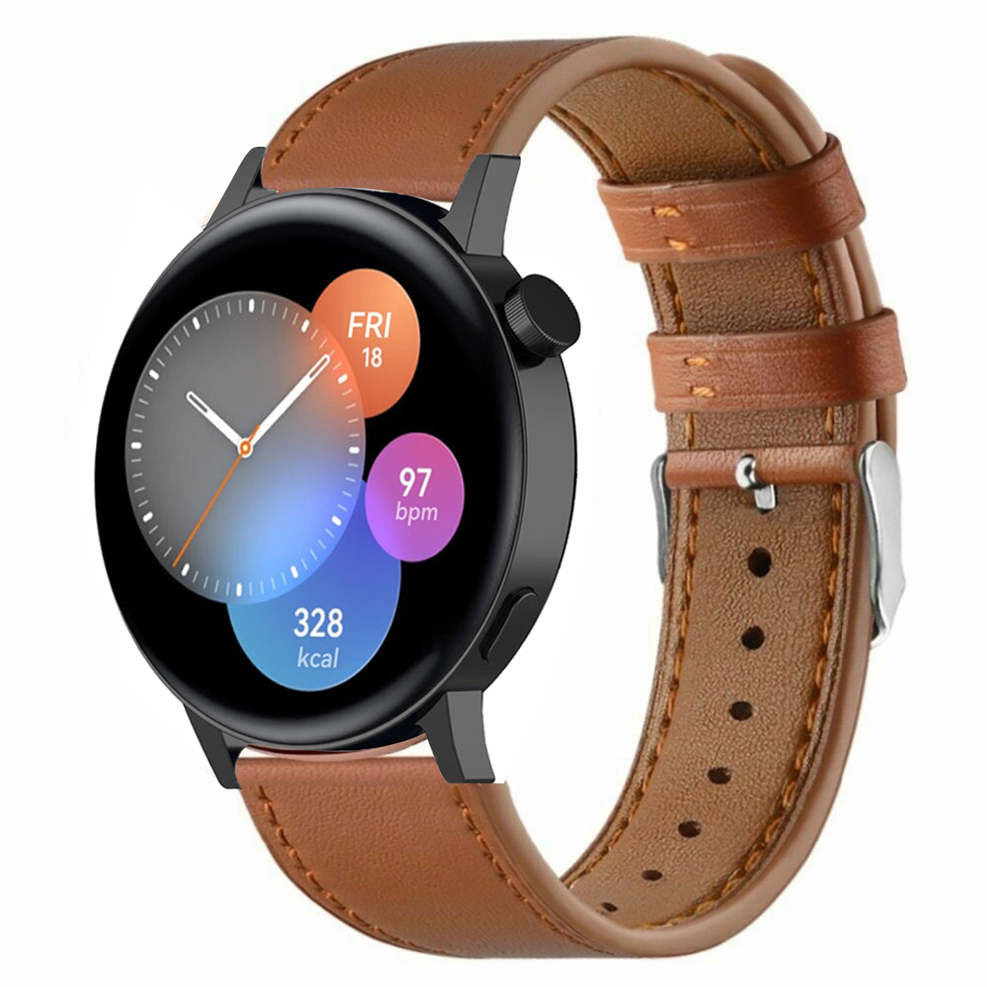 Modern Leather Strap, on a watch, 3/4 front view