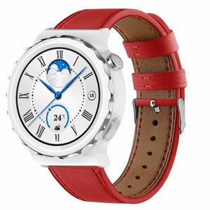 Modern Leather Strap, red, on a watch, 3/4 front view