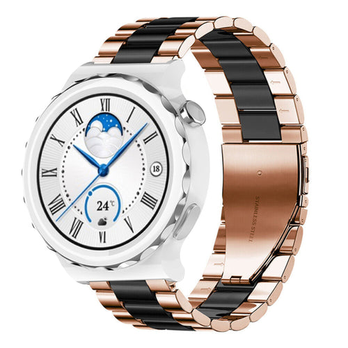 Steel Strap, rose gold/black, on a watch, 3/4 front view