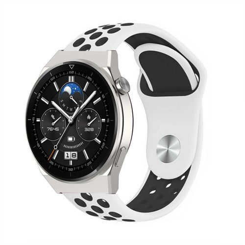 Silicone Sport Strap, white/black, on a watch, 3/4 front view