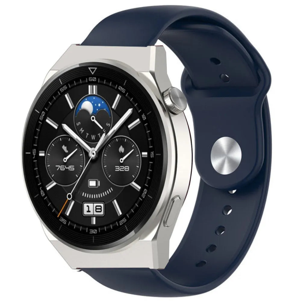 Silicone Sport Strap, dark blue, on a watch, 3/4 front view