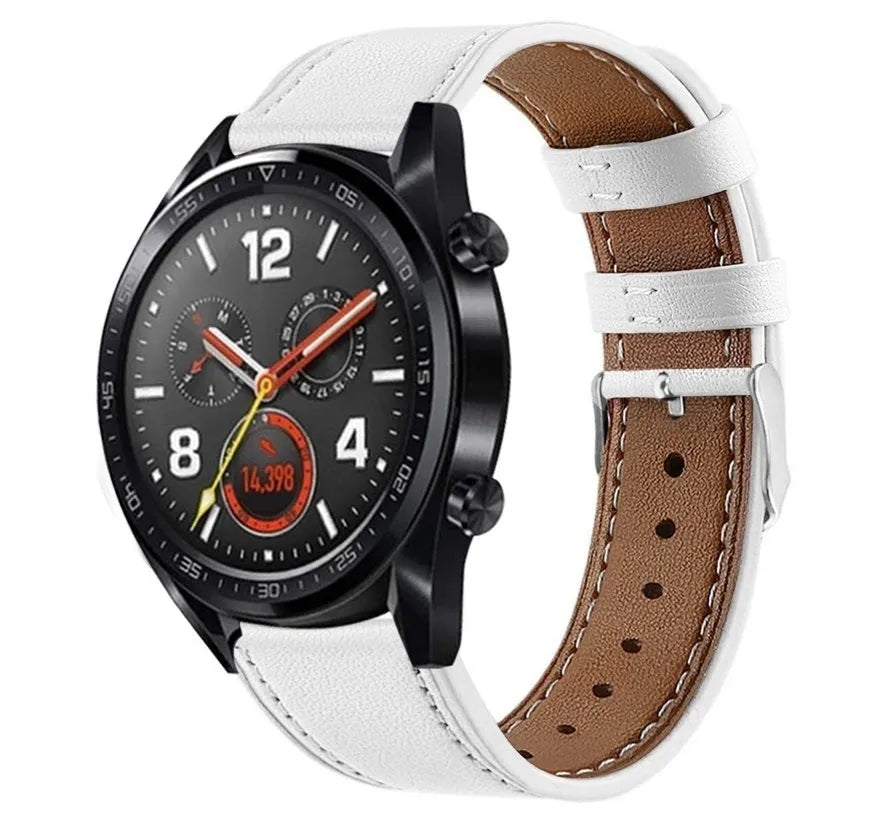 Modern Leather Strap, white, on a watch, 3/4 front view