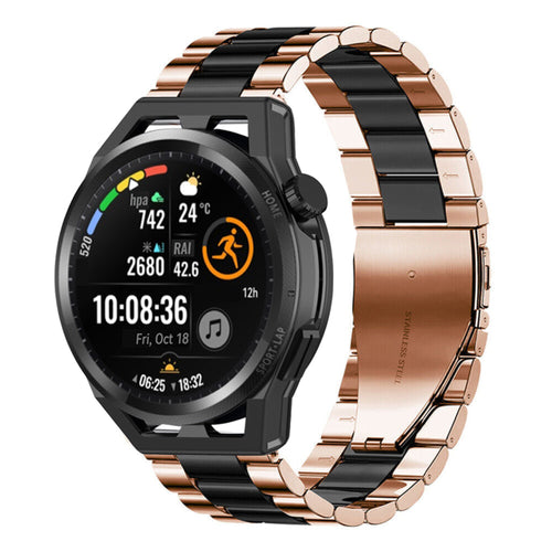Steel Strap, rose gold/black, on a watch, 3/4 front view