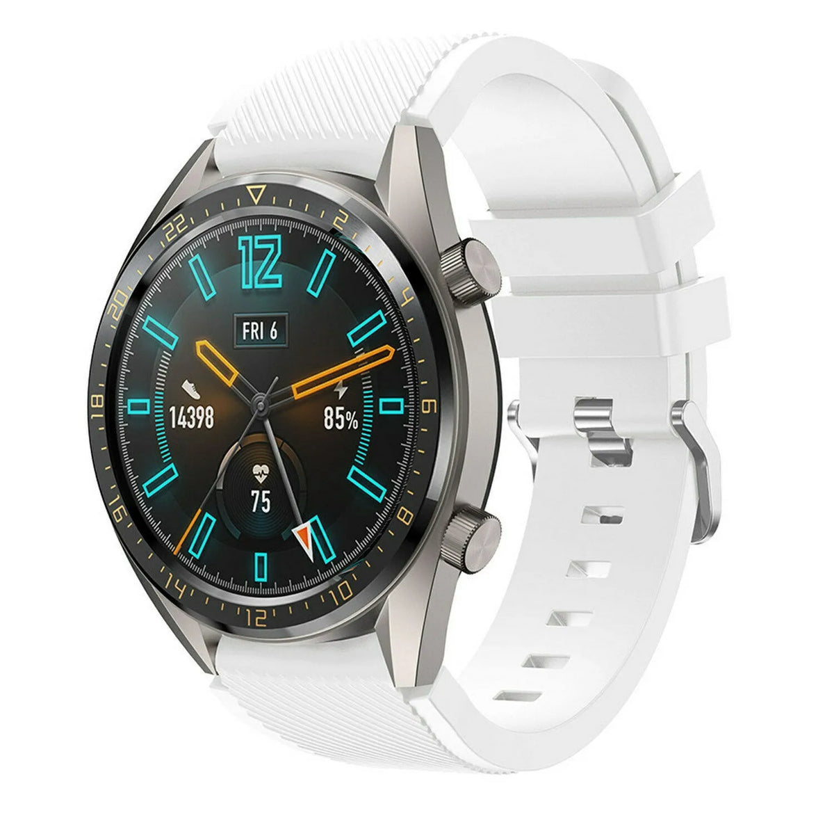 Twill Silicone Strap, white, on a watch, 3/4 front view