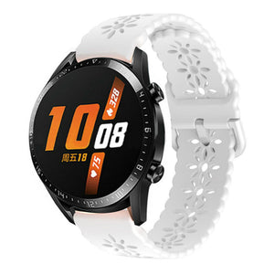 Patterned Silicone Strap, white, on a watch, 3/4 front view