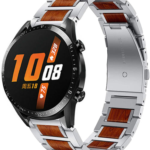 Wood Steel Strap, silver, on a watch, 3/4 front view