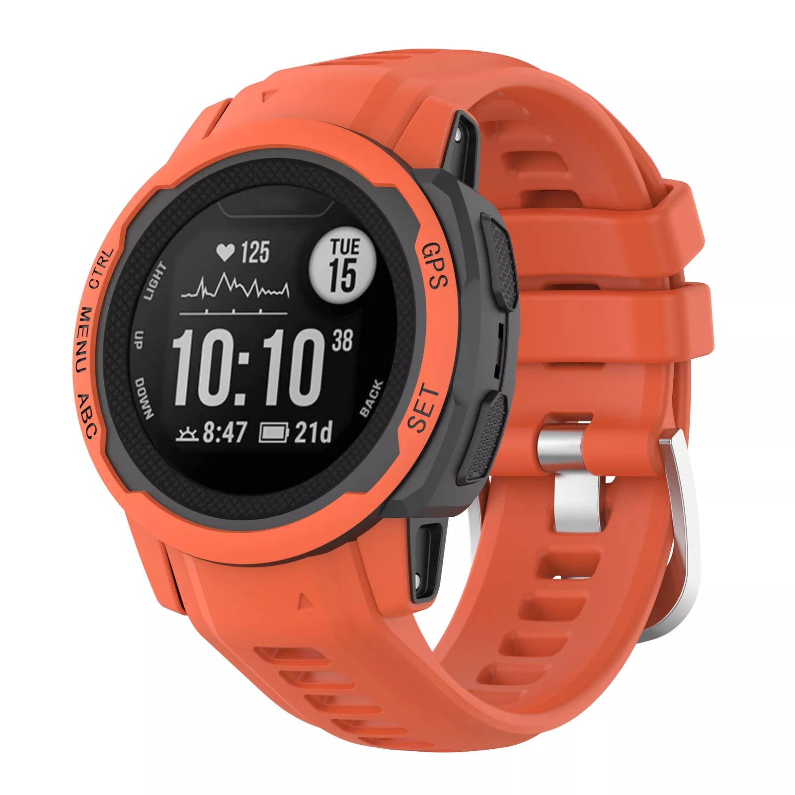 Silicone Strap, red, on a watch, 3/4 front view