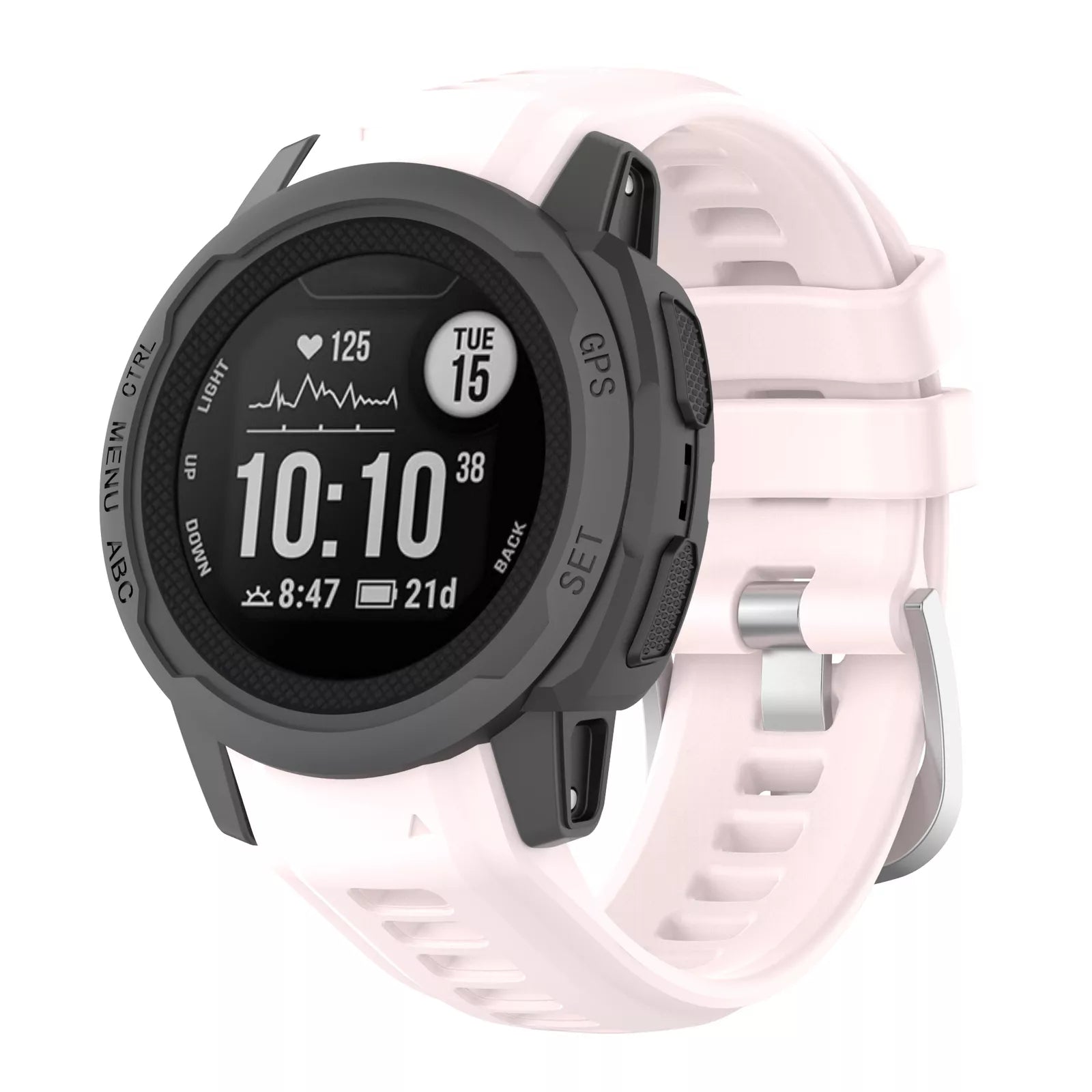 Silicone Strap, pink, on a watch, 3/4 front view