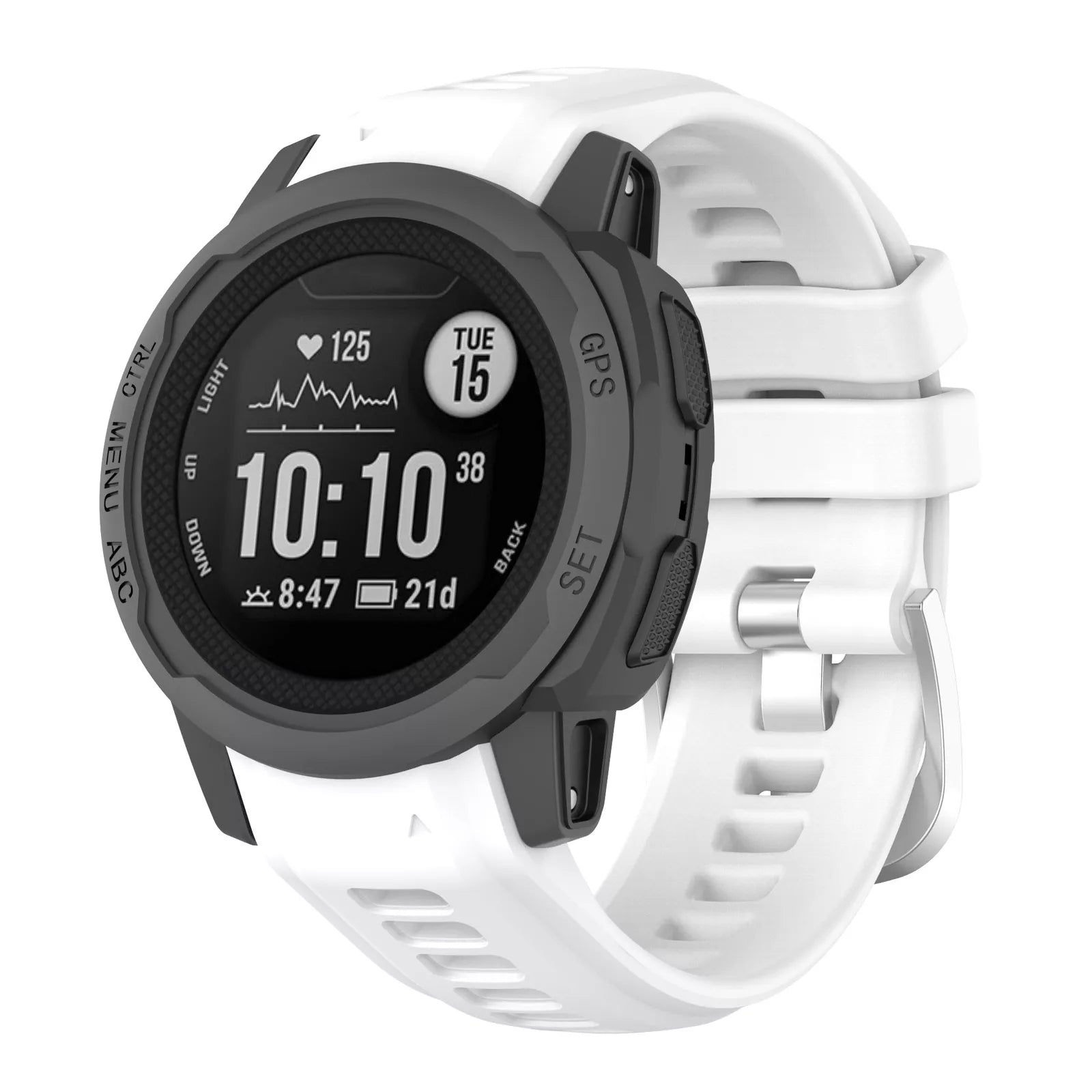 Silicone Strap, white, on a watch, 3/4 front view