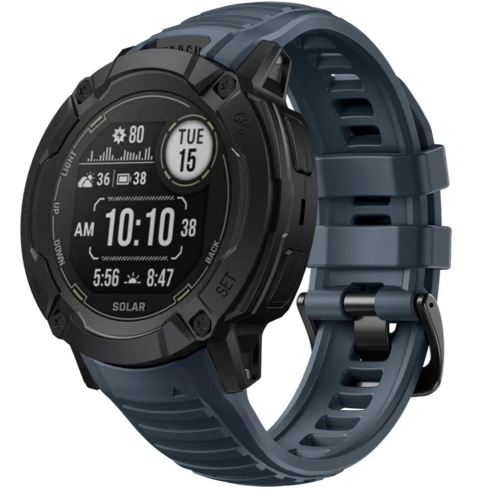 Silicone Strap, dark blue, on a watch, 3/4 front view