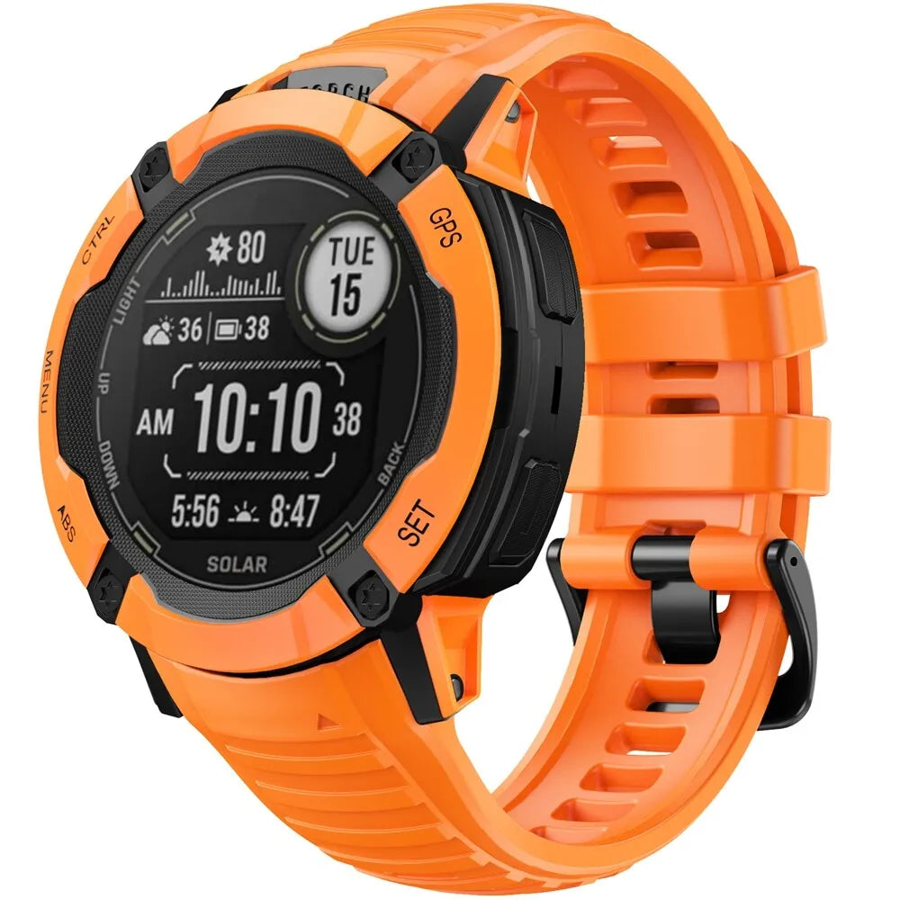 Silicone Strap, orange, on a watch, 3/4 front view