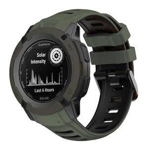 Silicone Sport Strap, dark green/black, on a watch, 3/4 front view