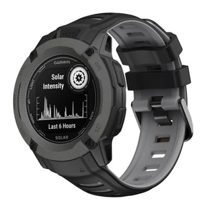 Silicone Sport Strap, black/grey, on a watch, 3/4 front view