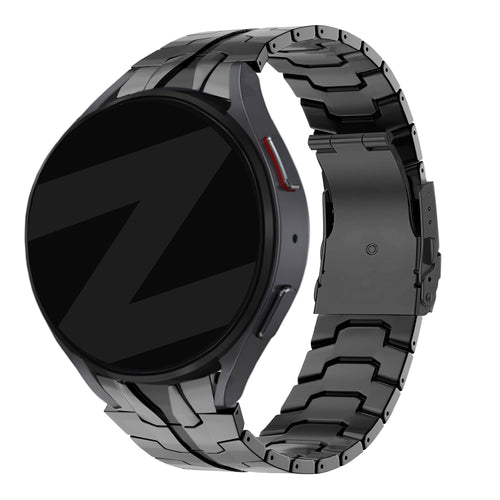 Steel Strap 'Iron', black, on a watch, 3/4 front view