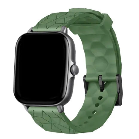 Silicone Strap Hexagons, army green, on a watch, 3/4 front view