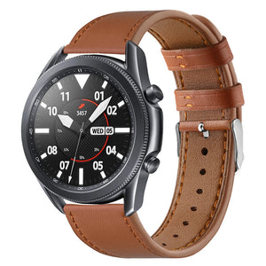 Modern Leather Strap, brown, on a watch, 3/4 front view