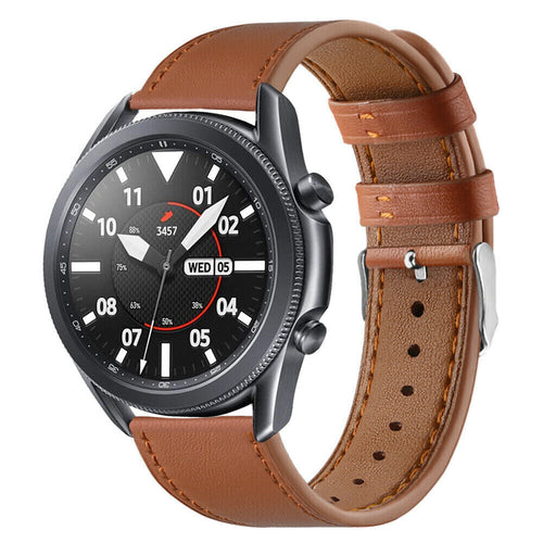 Modern Leather Strap, brown, on a watch, 3/4 front view
