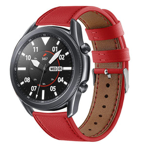 Modern Leather Strap, red, on a watch, 3/4 front view