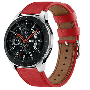 Modern Leather Strap, red, on a watch, 3/4 front view