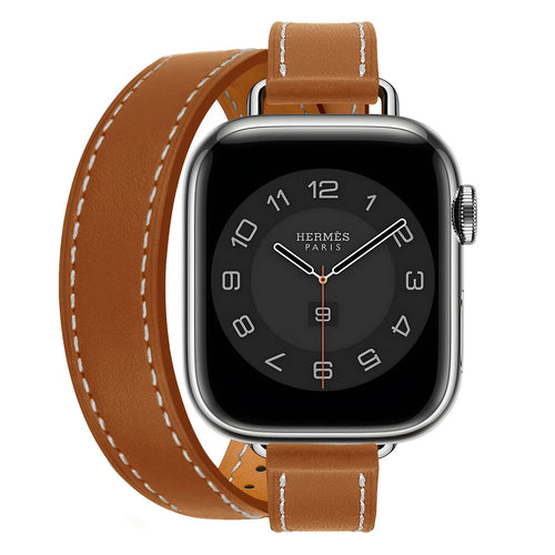 Bracelet cuir Double Tour Apple Watch (marron clair)