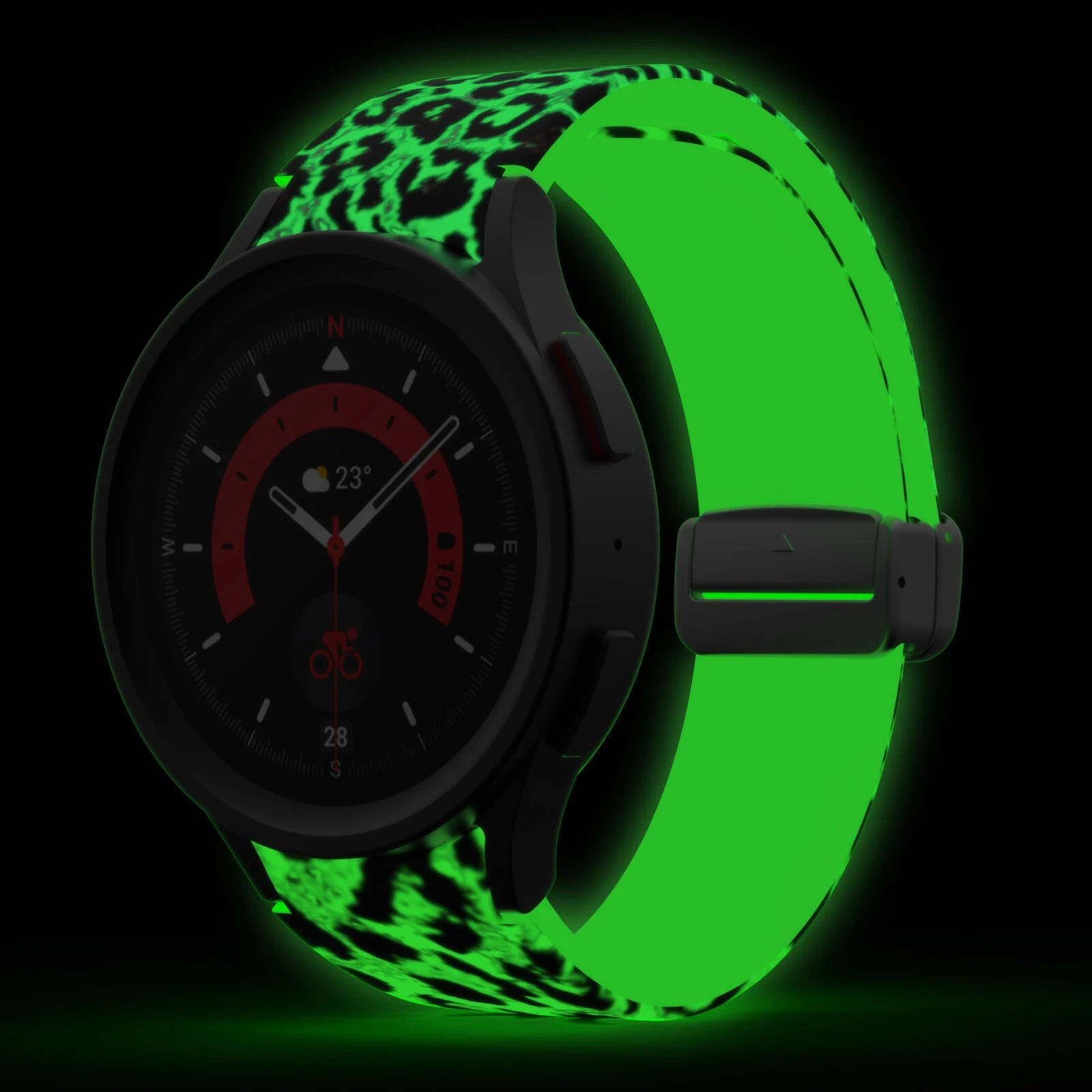 Samsung Galaxy Watch 4 Classic 46mm Glow in the Dark D-Buckle Strap Leopard