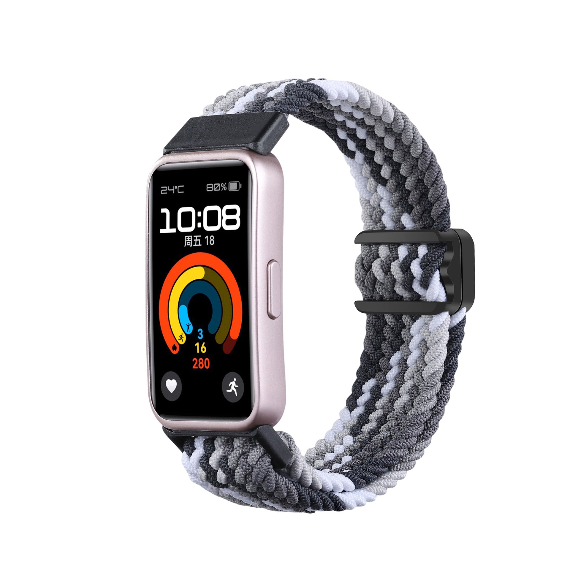 Bracelet tressé Huawei Band 8 (mandala noir)
